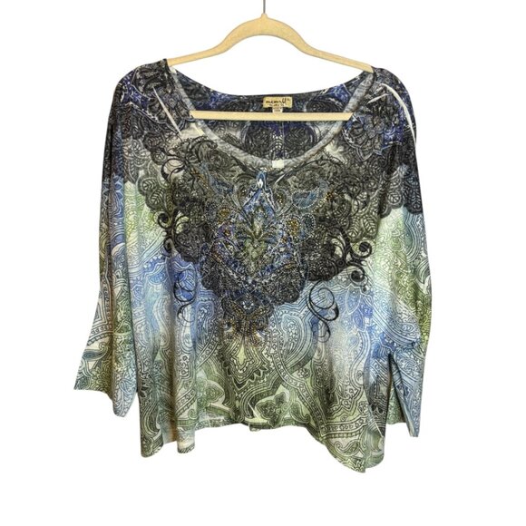 ONE WORLD Tops - One World Blouse Women's XL‎ Embellished Paisley Lightweight Boho Oversized